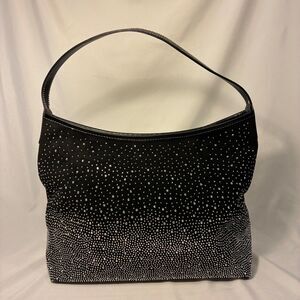 Women's Suede Tote Bag Black with rhinestones